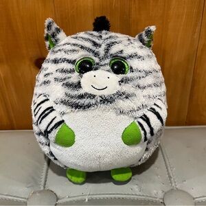 MEDIUM Ty BEANIE BALLZ OASIS Zebra Plush Toy 9”" Green Glitter Eyes.